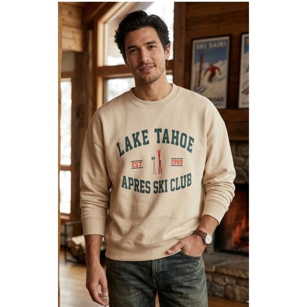 Le Lis Collection Lake Tahoe Apres Ski Club Sweatshirt Cream Large IT5082-1